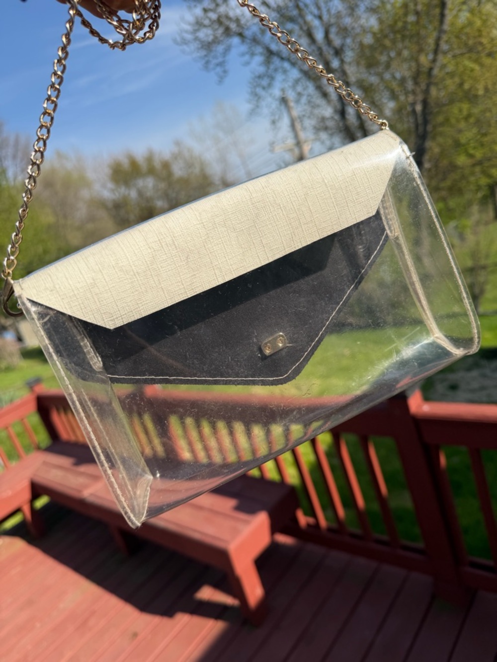 White Crossbody Clear Panel Shoulder Bag with Chain Strap - Picture 9 of 11